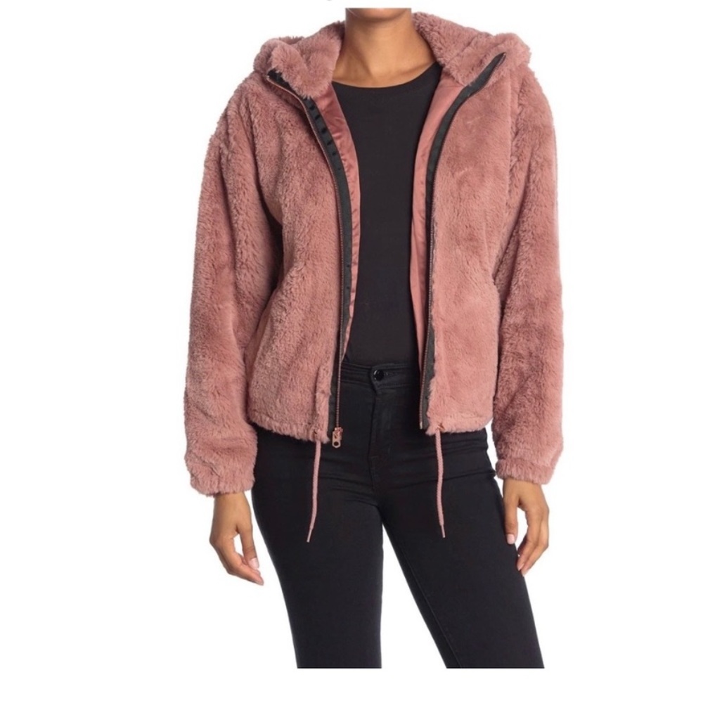 Lucky Brand Faux Fur Hooded Bomber Jacket Coat Size XL - Picture 1 of 11